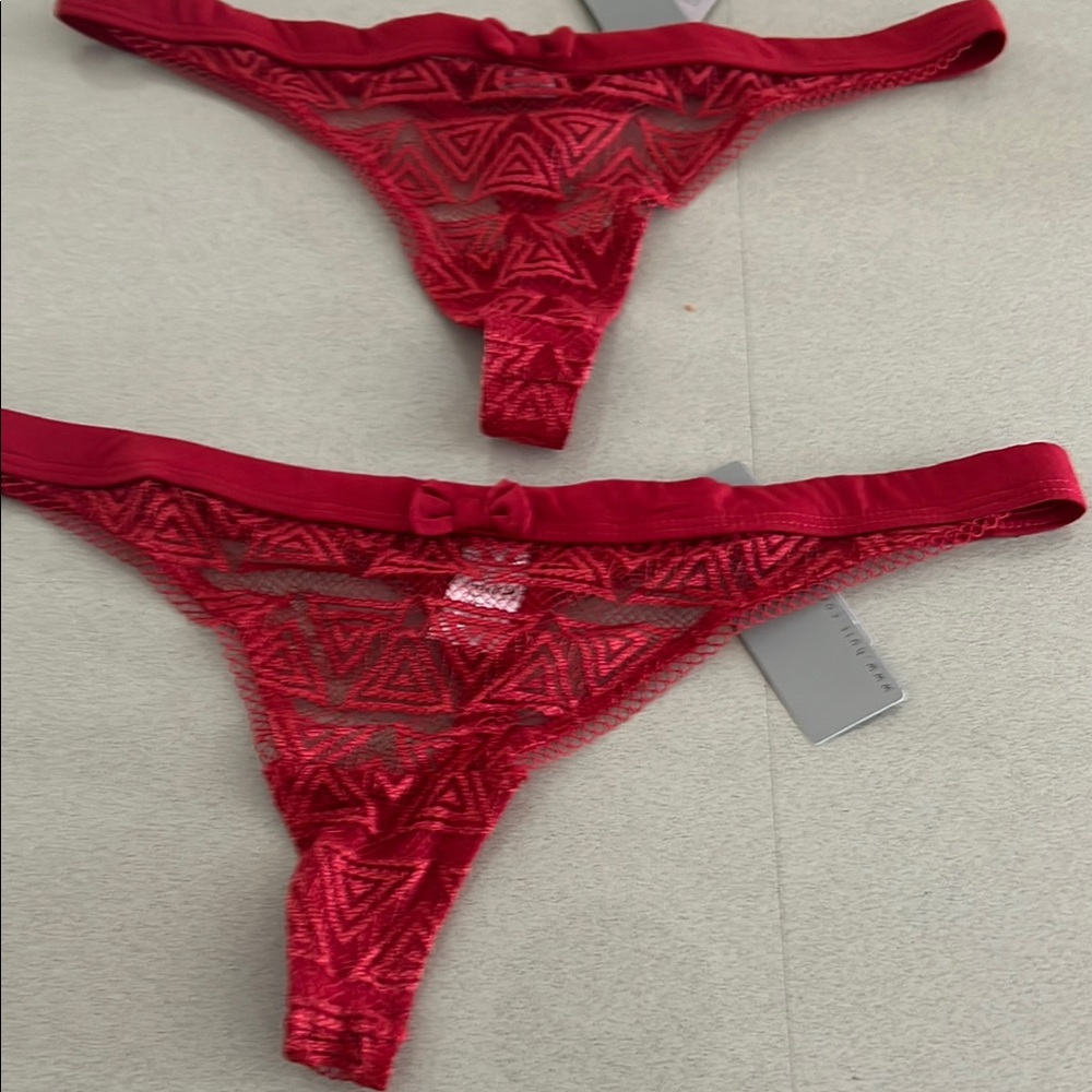 Red Lace Thong with Bow Detail